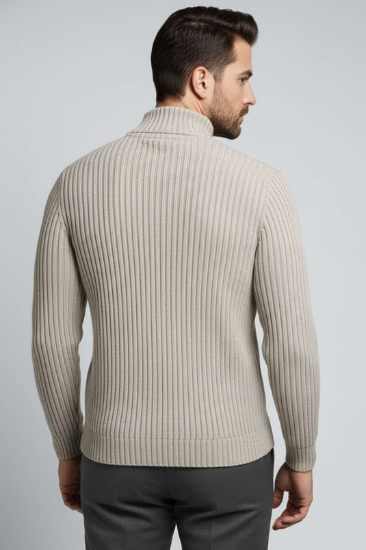 كنزة رجالية محبوكة بياقة نصف عالية بلون حجري