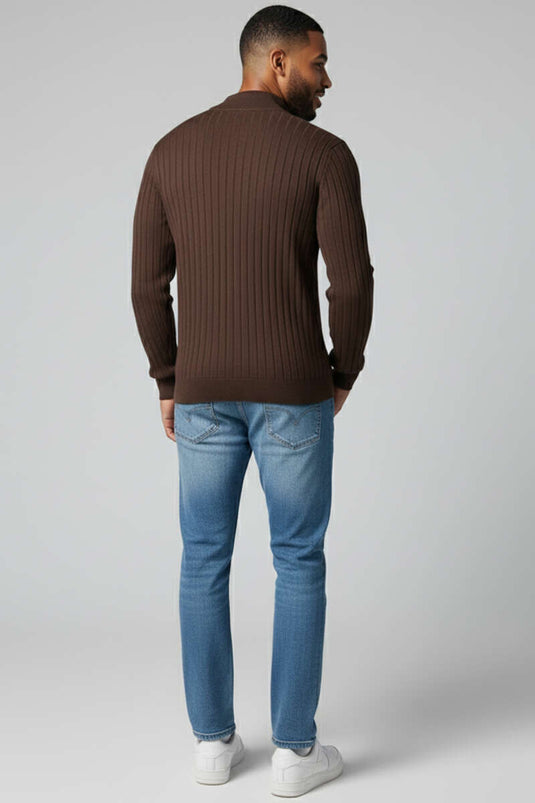 Men's Ribbed Half Turtleneck Sweater, Coffee