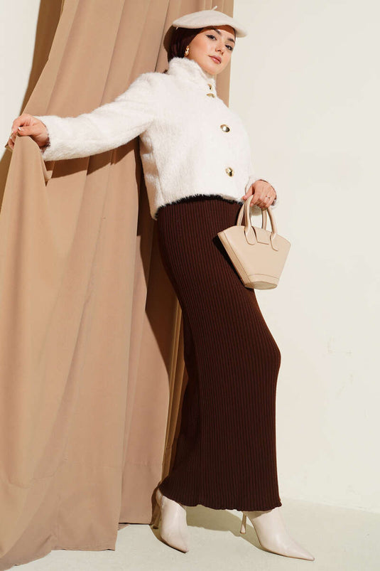 Halflange coltrui met gouden knopen, ecru