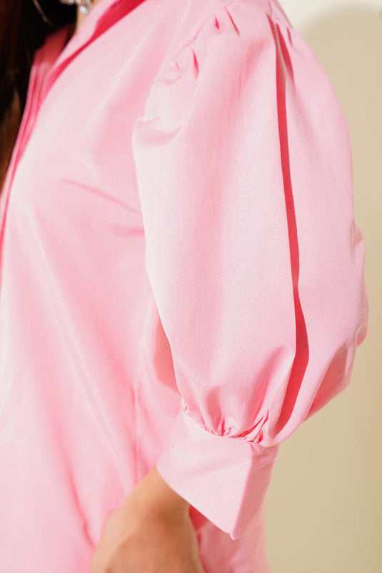 Chemise rose à manches demi-ballon