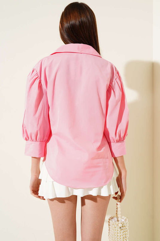 Chemise rose à manches demi-ballon