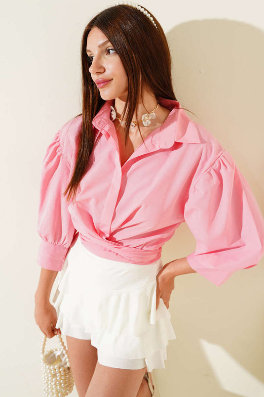 Chemise rose à manches demi-ballon