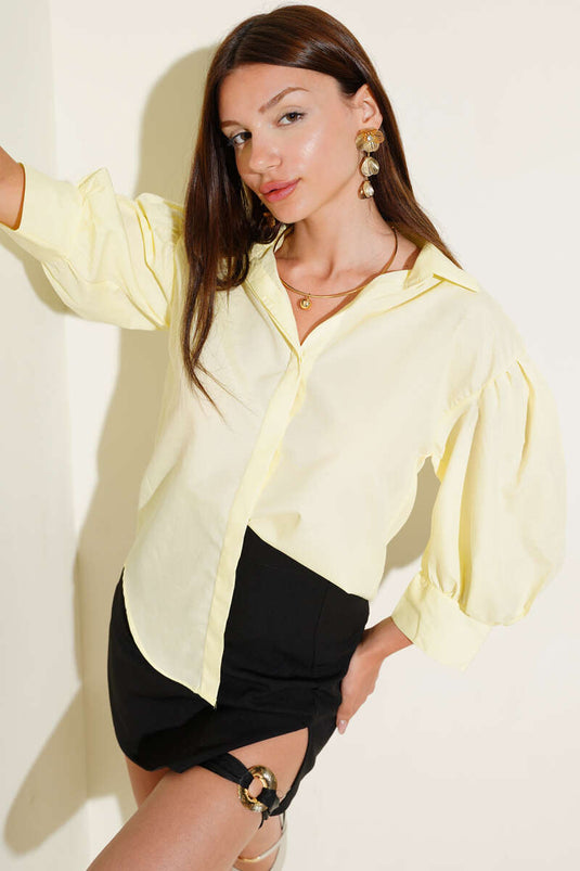 Half Balloon Sleeve Shirt Yellow