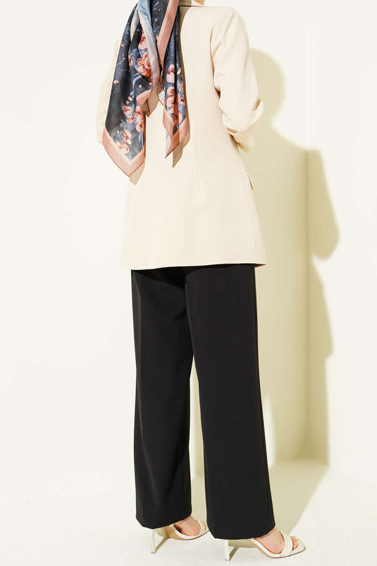 Basic Half Elastic Waist Pants Black