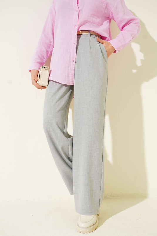 Pantalon Palazzo à taille mi-haute élastiquée Gris