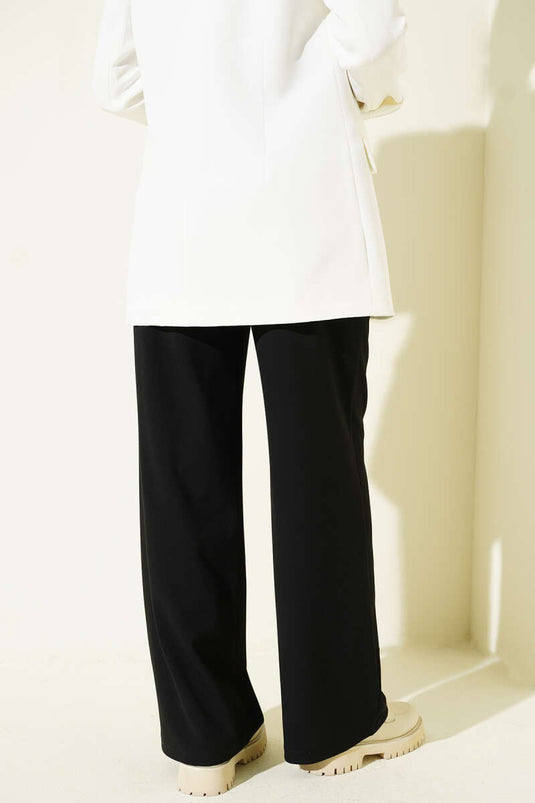 Pantalon Palazzo à taille mi-haute élastiquée Noir