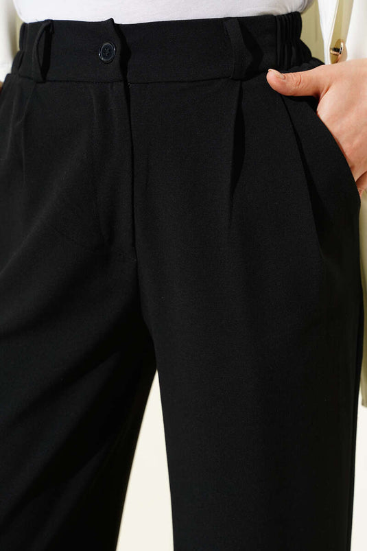 Pantalon Palazzo à taille mi-haute élastiquée Noir
