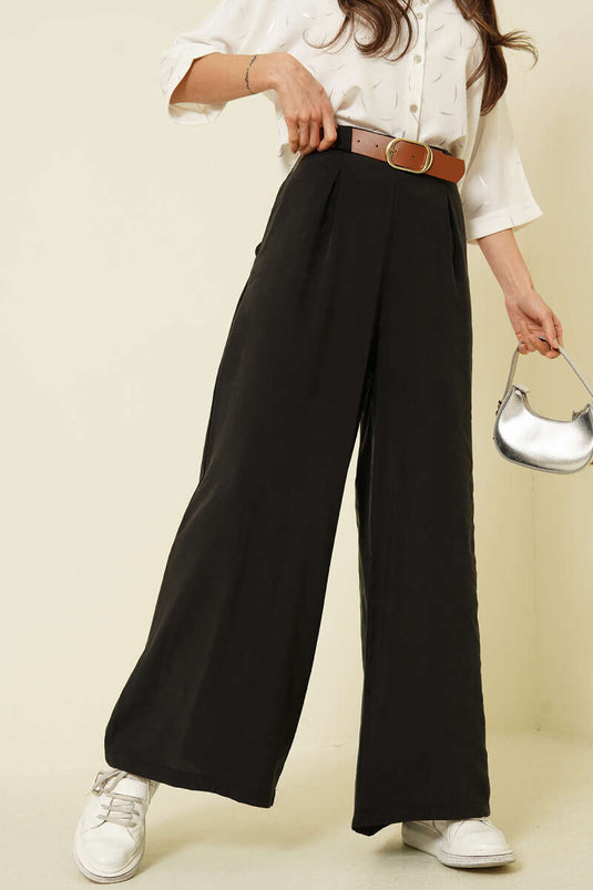 Pantalon ample en tensel avec taille mi-élastiquée noir