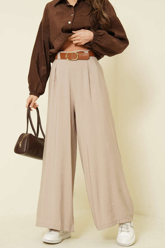 Loose Tencel Pants with Half Elastic Waist Stone