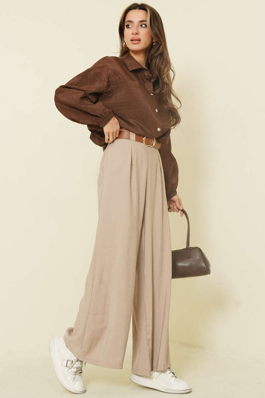 Loose Tencel Pants with Half Elastic Waist Stone