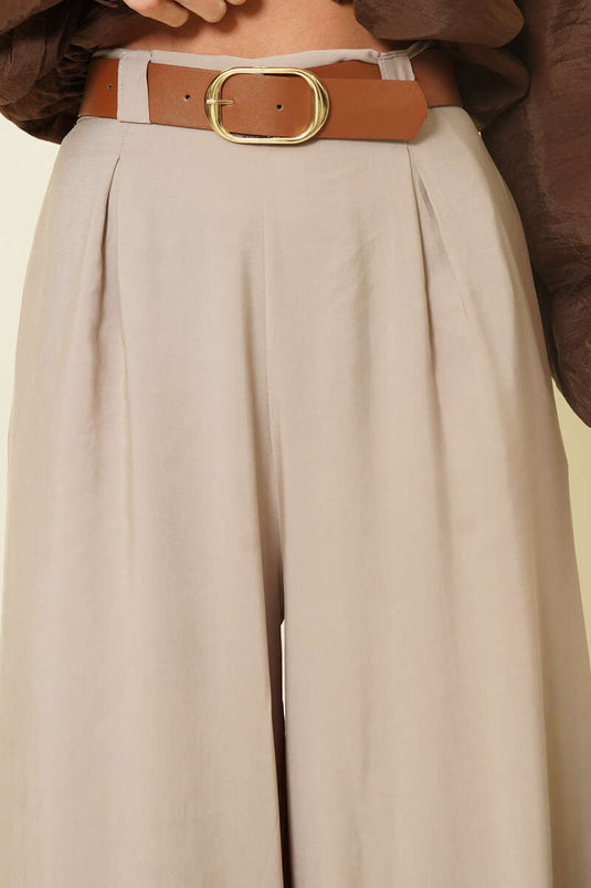 Loose Tencel Pants with Half Elastic Waist Stone