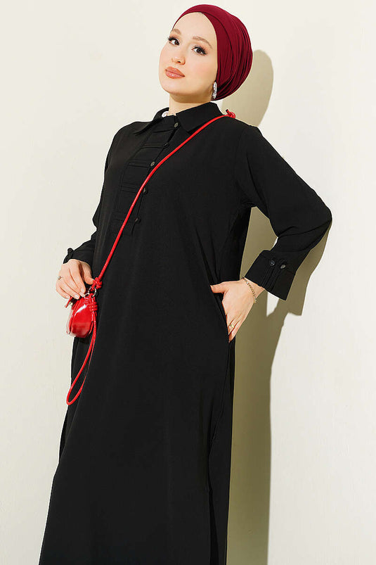 Ensemble Deux Pièces Noir À Boutons Et Mi-Long