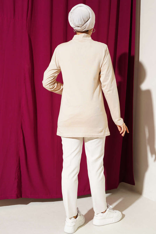 Beige Halb-Ausschnitt Body