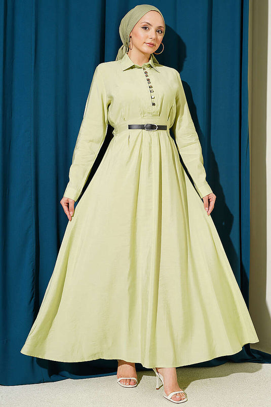 Robe à demi-boutons britanniques avec ceinture détaillée, vert avocat
