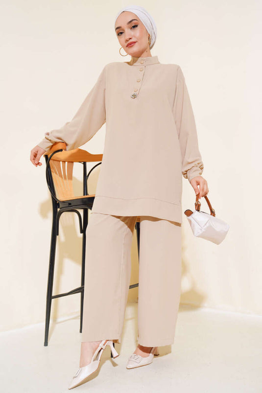 Half Snap Double Suit Beige