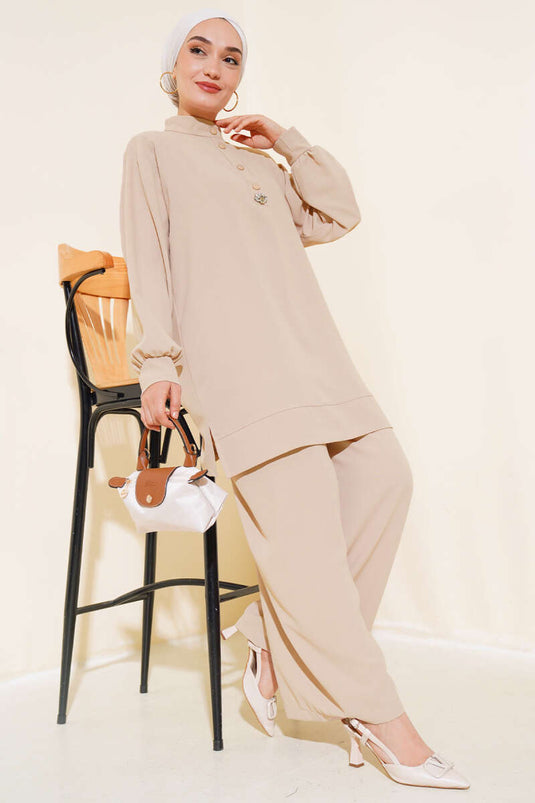 Half Snap Double Suit Beige