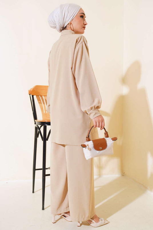 بدلة مزدوجة نصف سناب باللون البيج