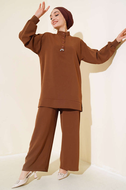 Half Snap Double Suit Brown