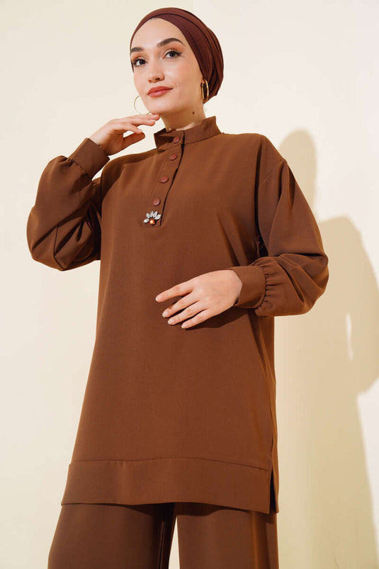 Half Snap Double Suit Brown