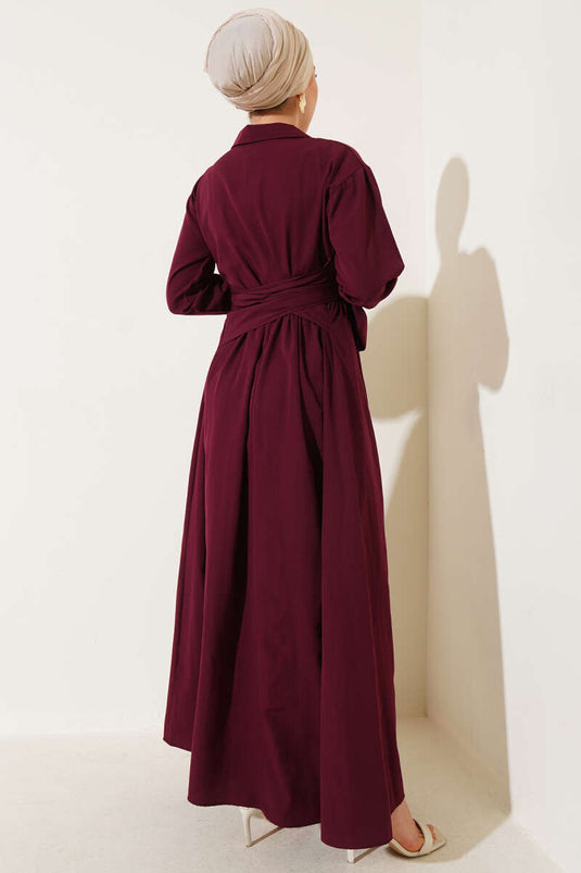 Kleid aus Frottee-Baumwolle mit halber Knopfleiste, Burgunderrot