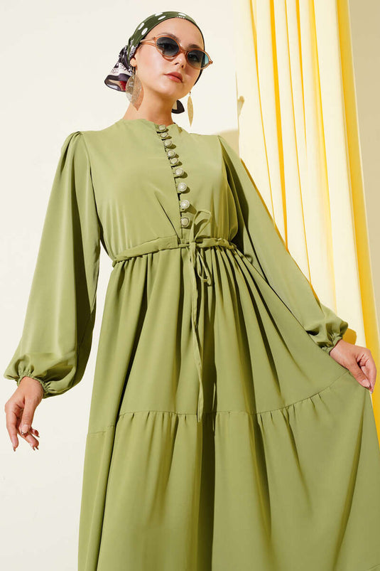 Tunnelkleid mit halbgeknöpfter Taille in Khaki