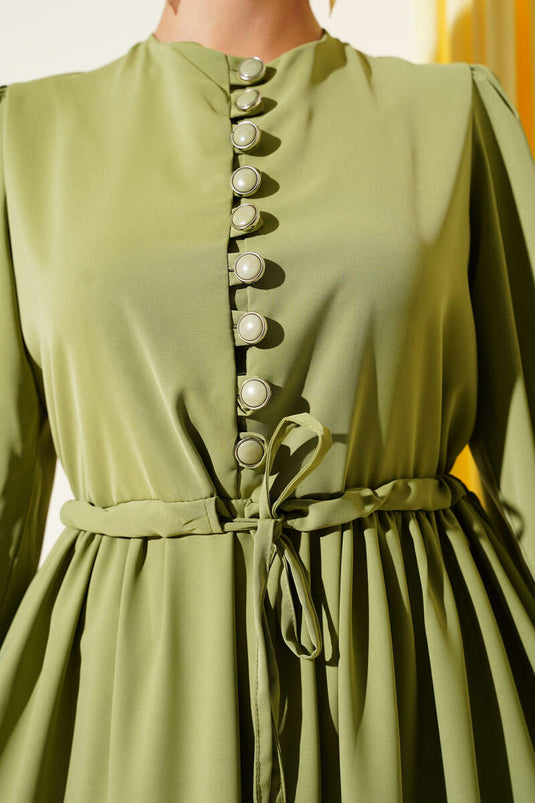 Tunnelkleid mit halbgeknöpfter Taille in Khaki