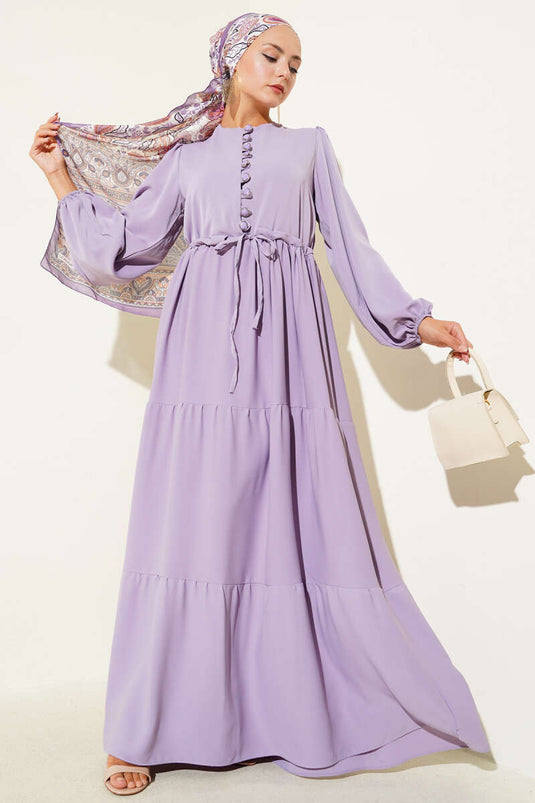 Tunnelkleid mit halbgeknöpfter Taille Flieder