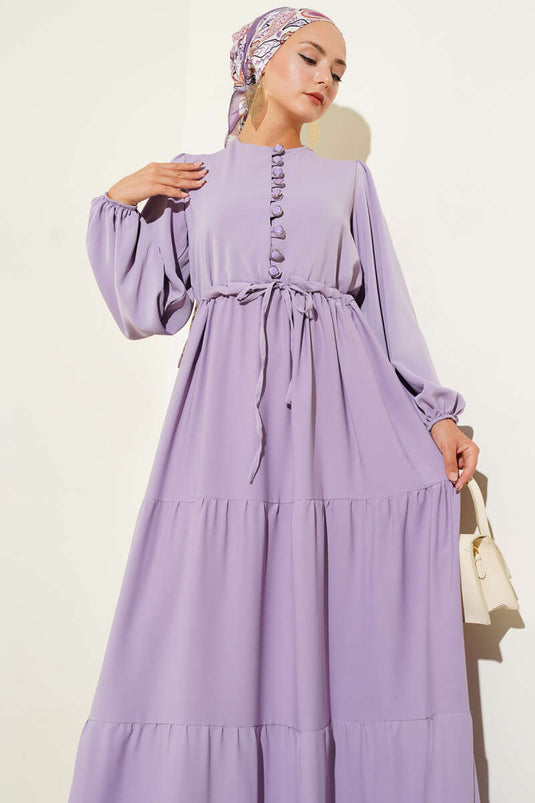 Tunnelkleid mit halbgeknöpfter Taille Flieder