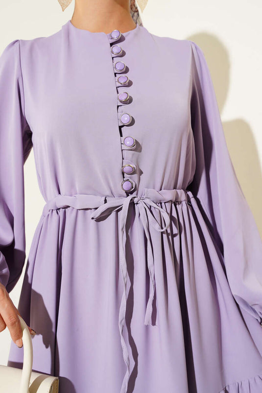 Tunnelkleid mit halbgeknöpfter Taille Flieder