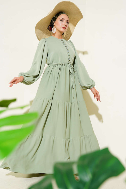 Abito a tunnel con mezza abbottonatura in vita, color menta