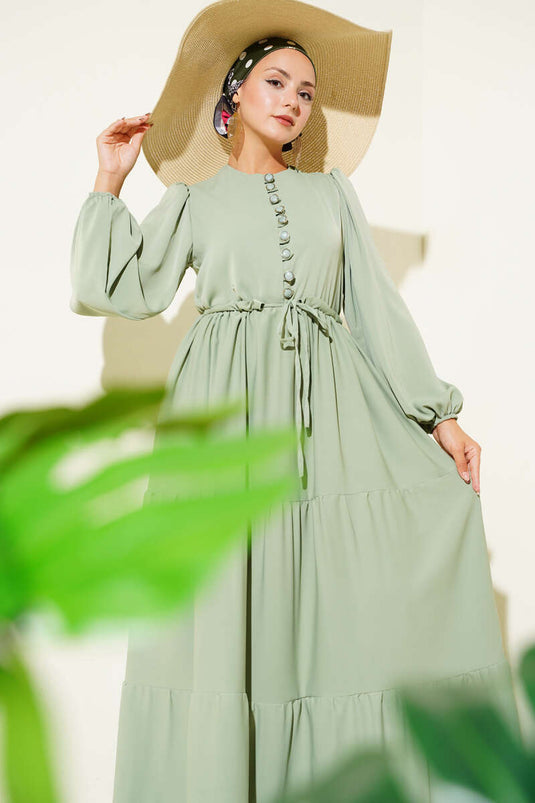 Abito a tunnel con mezza abbottonatura in vita, color menta