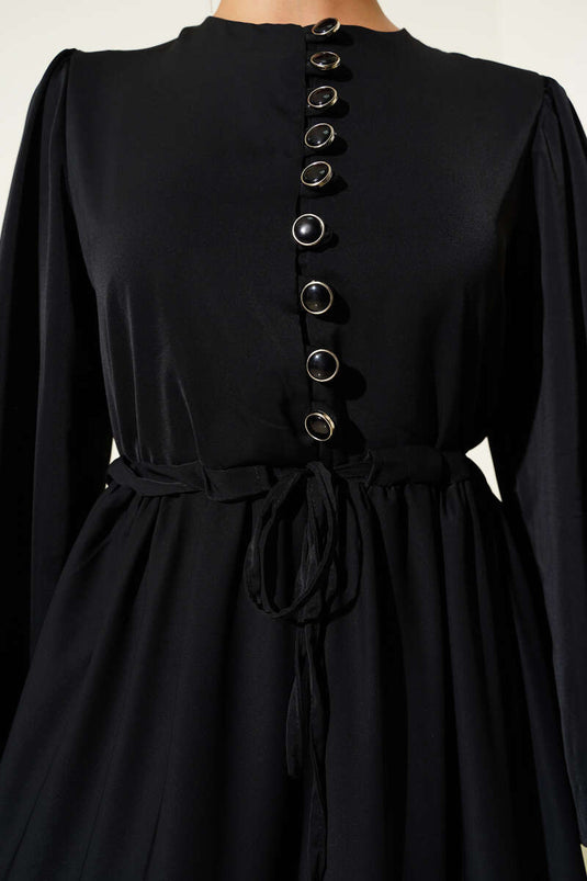 Tunnelkleid mit halbgeknöpfter Taille in Schwarz