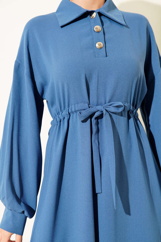 Tunnelkleid mit halbgeknöpfter Taille, Indigo