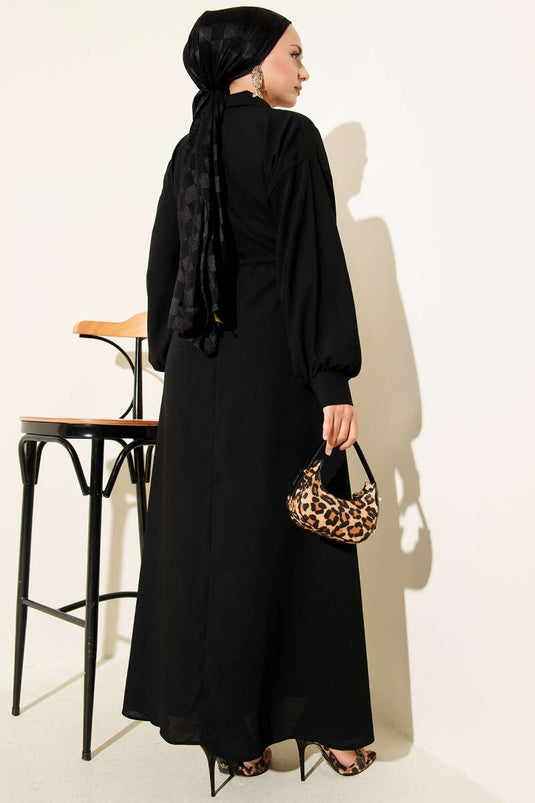 Robe tunnel à taille demi-boutonnée noire