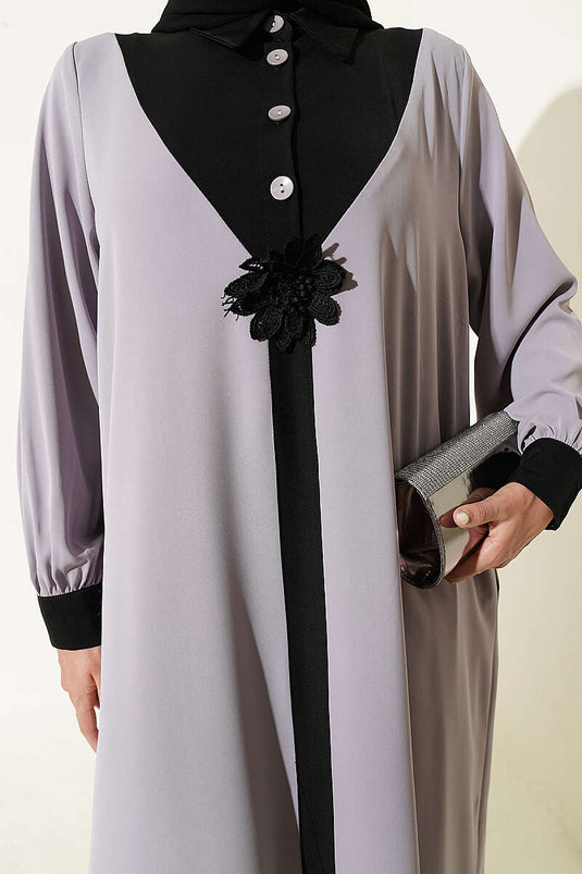 Halbknopf Kleid Mit Blumenmuster In Grau