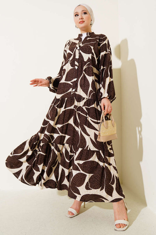 Halbgeknöpftes Kleid mit Musterdetails Braun