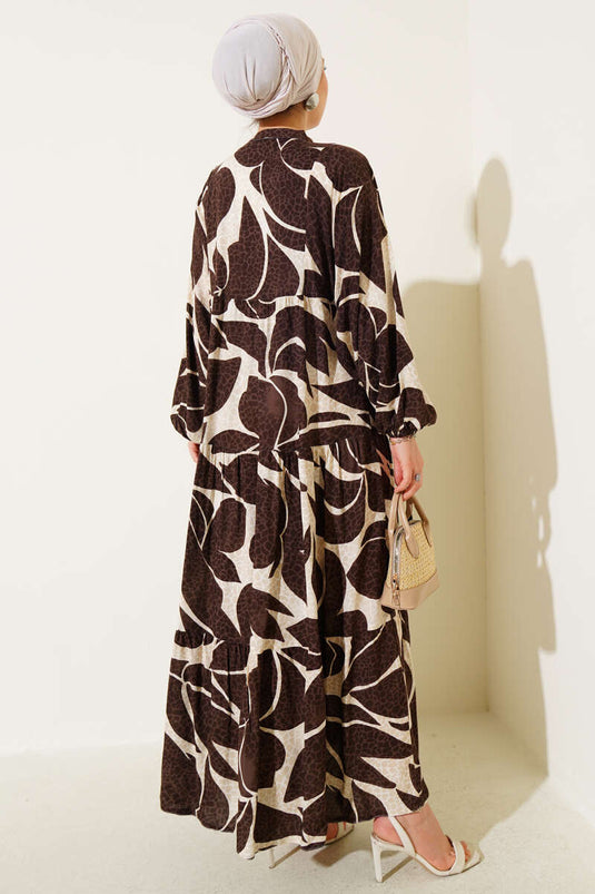 Halbgeknöpftes Kleid mit Musterdetails Braun