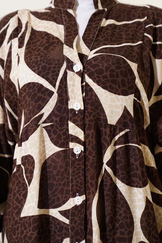 Halbgeknöpftes Kleid mit Musterdetails Braun