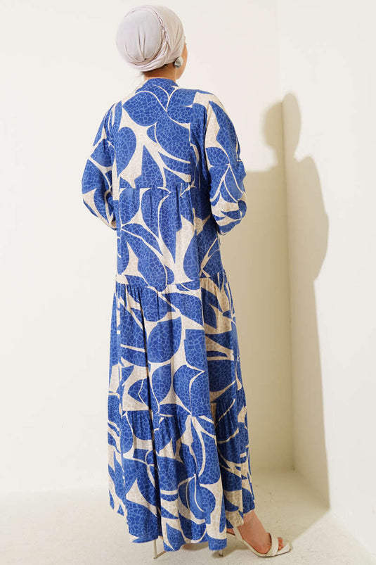 Halbgeknöpftes Kleid mit Musterdetails Blau