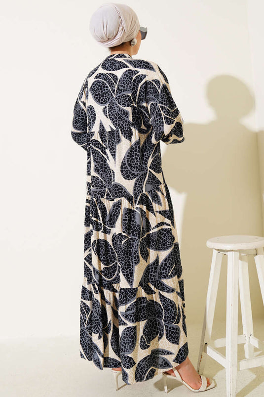 Half Buttoned Pattern Detailed Dress Black