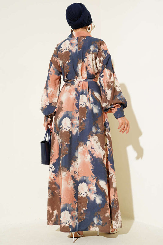 Kleid mit halben Knöpfen und Pinselmuster, Altrosa