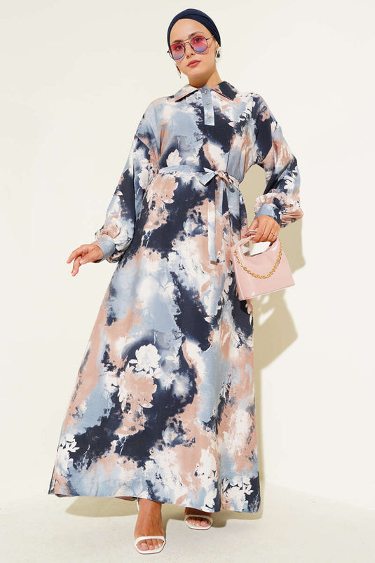 Mezzo bottone con motivo a pennello, blu vestito