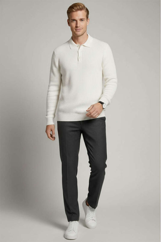 Men's Half-Button Ribbed Sweater White