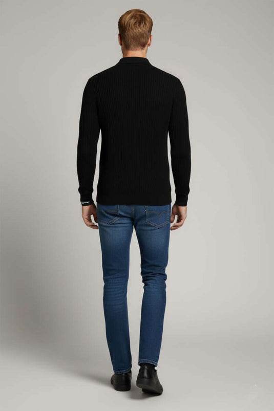 Men's Half-Button Ribbed Sweater, Black