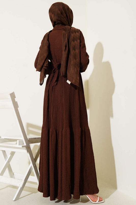 Half-Buttoned Waffle Dress Coffee