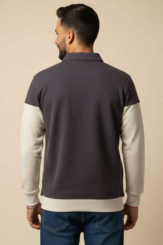Half-Button Shirt Collar Men's Sweatshirt Bitter Coffee