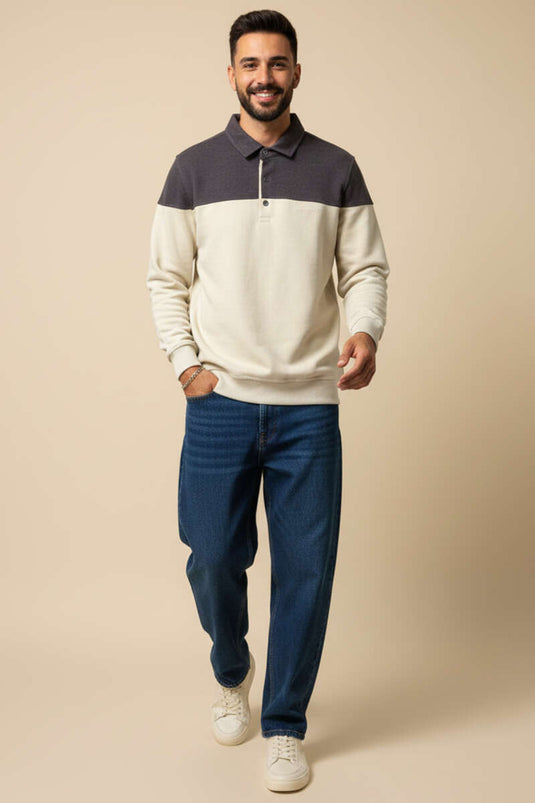 Half-Button Shirt Collar Men's Sweatshirt Bitter Coffee