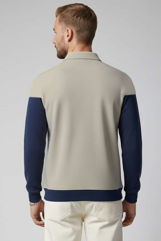 Half-Button Shirt Collar Men's Sweatshirt Beige