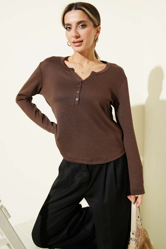 بودي لويشا بنصف أزرار بني قهوة