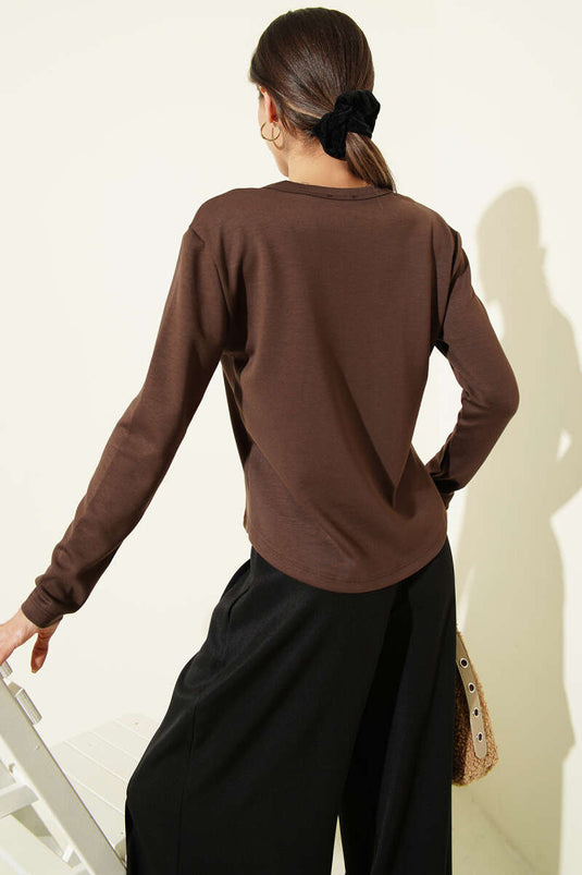 بودي لويشا بنصف أزرار بني قهوة